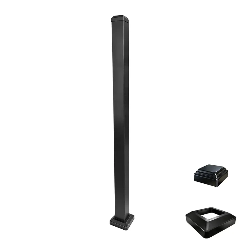 Premium Heavy Duty 45 Inch Black Powder Coated Aluminum Railing Post Kit Perfect Fit For Deck Porch And Balcony Projects Solid Sturdy 39 Inch Column Base Supports Secures 36 Inch Tall Rail Systems Bombproof Construction That Will Last A Lifetime