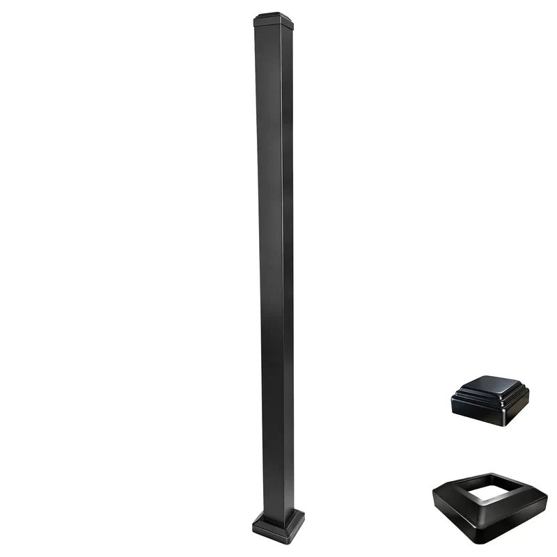 Heavy Duty 54 Inch Matte Black Powder Coated Aluminum Decorative Railing Post Kit For Deck And Porch With Reinforced Base For Rock Solid Balcony Fence EZ Install
