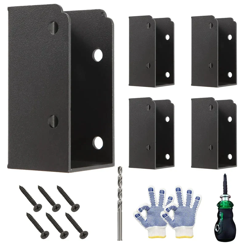 Complete 36 Piece Deck Railing Bracket Kit With U Shape Concealed Connectors For 2 X 4 Boards Includes Rust Proof Fasteners Drill Bit Screwdriver And Heavy Duty Gloves To Nail Down Your Backyard Build Quick