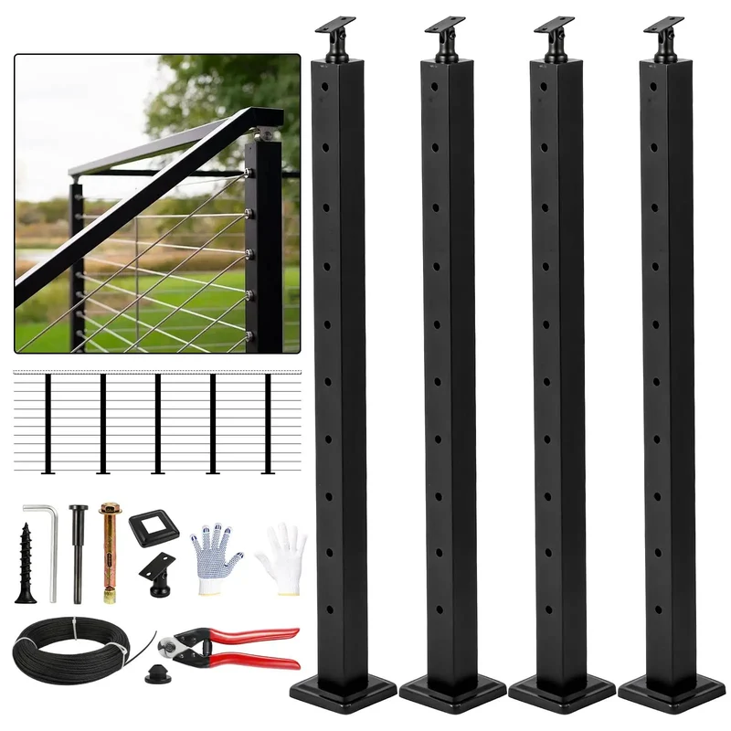 Heavy Duty Four Pack Deck Cable Railing Kit With 164 Foot Stainless Wire Rope Invisible Connectors Complete Hardware Dead Simple Assembly Built Tough Pro Level Railings