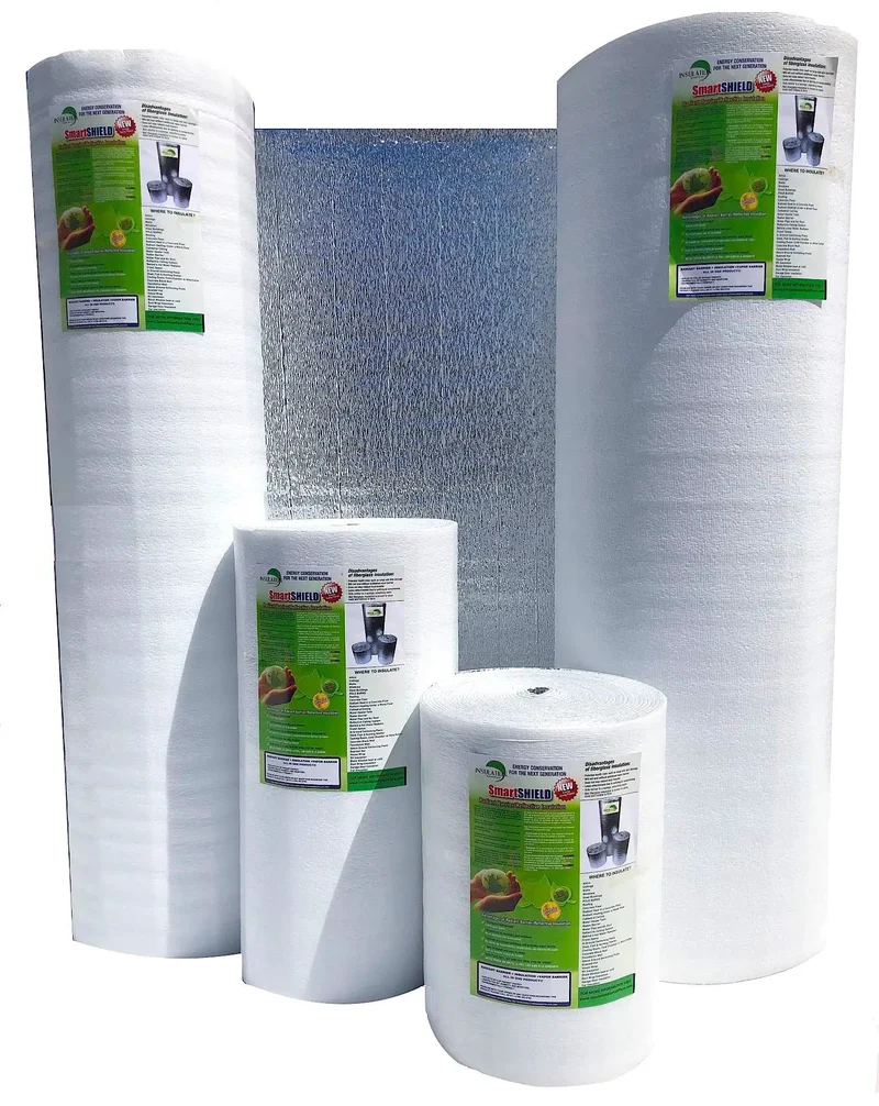 Heavy Duty Three Millimeter Foam Core Radiant Barrier Roll Blocks Summer Heat Silences Room Echoes White Vinyl Surface Top Shelf Thermal Insulation For Walls Ceilings Attics Basements Garages Indoors Outdoors