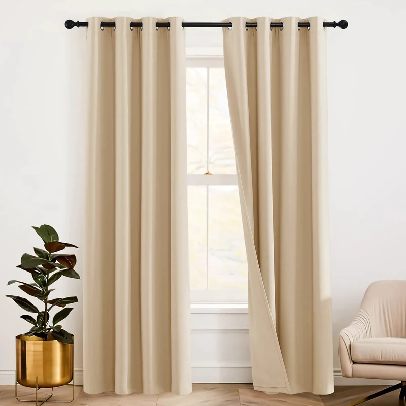 Seriously Insane 3 Layer Soundproof Curtains 84 Inch Blackout Drapes Featuring Detachable Felt Liner For Big Time Noise Reduction And Super Soft Biscotti Beige Room Makeover Vibes