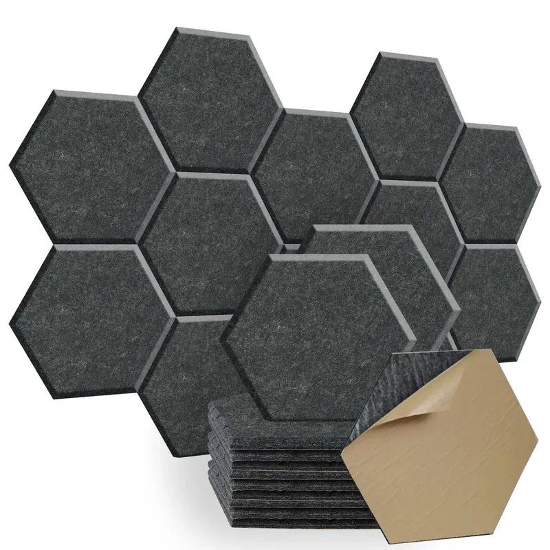 Twelve Pack Hexagonal Acoustic Panels Peel Stick Sound Dampening Foam Tiles Straight Up Dead Quiet Home Studio Wall Treatment Flame Retardant Quick Install
