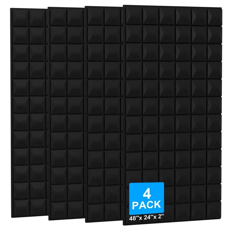 Four Pack Heavy Duty Acoustic Foam Panels Top Tier Sound Deadening Wall Tiles Noise Cancelling Studio Pads Pro Grade Soundproofing For Home Office And Music Rooms