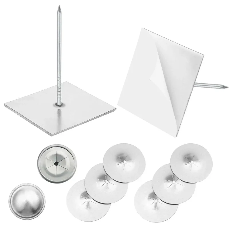 Straight Up Tough Self Stick Insulation Pins 2-1/2 Inch With Galvanized Finish And Self Locking Washers Plus Dome Caps For Zero Hassle Foam Board Wall Floor And Ceiling Setup