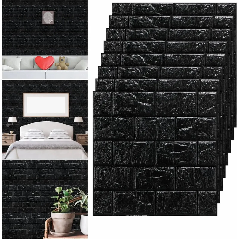 Sleek Black 3D Wall Panels Peel And Stick Foam Brick Wallpaper Tiles Self Adhesive DIY Home Decor That Looks Damn Good On Any Wall With No Sweat Install And Seriously Durable Smooth Finish