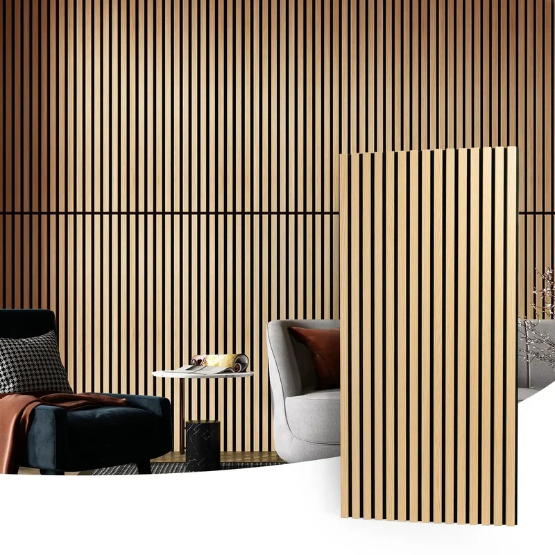 2 Pack Premium Fluted Acoustic Wood Slat Wall Panel For Home Office Noise Cancellation Decor 47.2 By 23.6 Inches Solid Oak Hits Different For Every Modern Living Space