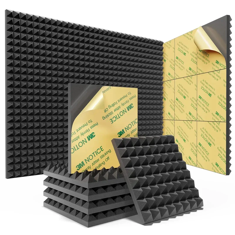 Heavy Duty Acoustic Pyramid Soundproof Foam Panels For Wall Noise Reduction Self Adhesive Dampening Tiles For Home Studio Gaming Booth Podcast Recording Crush Flutter Echo And Boost Audio Quality Fast Install 12 Pack