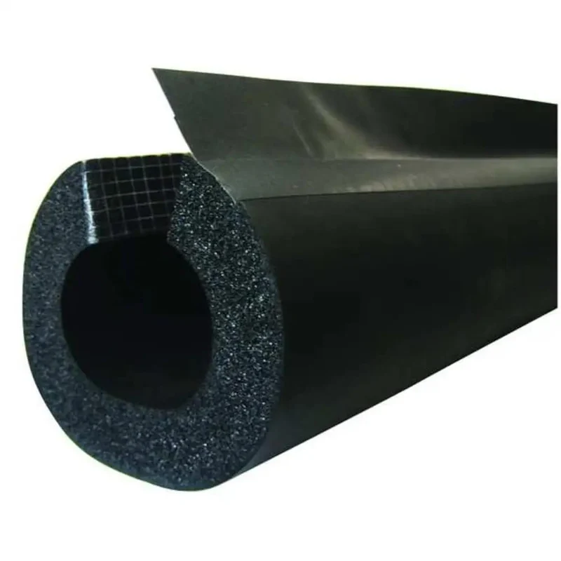 Top Shelf One Inch Wall Thick Elastomeric Pipe Insulation Covers Three Quarter Inch Iron Tubes Six Foot Length Rigid Thermal Wrap Pre Split With Sticky Overlap Tape Rolls Easy To Install And Locks Down Cold Air For Zero Stress Builds