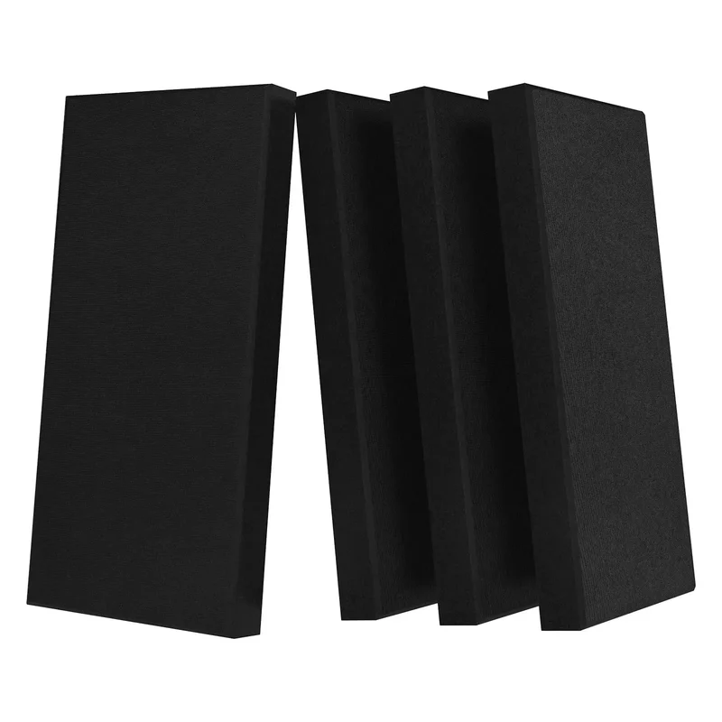 Heavy Hitter Four Pack Acoustic Panels Two Inch Thick Soundproof Fiberglass Wall Tiles And Sturdy Metal Hang Nails Removable Design Game Changing Home Studio Dampening Matte Black