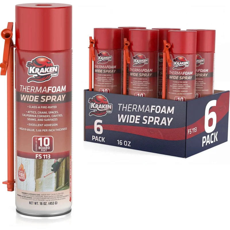 Top Shelf Wide Spray Foam Insulation Kit, Heavy Duty Polyurethane Sealant Class A Fire Rated For Attics And Wall Cavities, Straight Shooter Smart Trigger Can, No Sweat Thermal Barrier For Tight Fits Six Pack