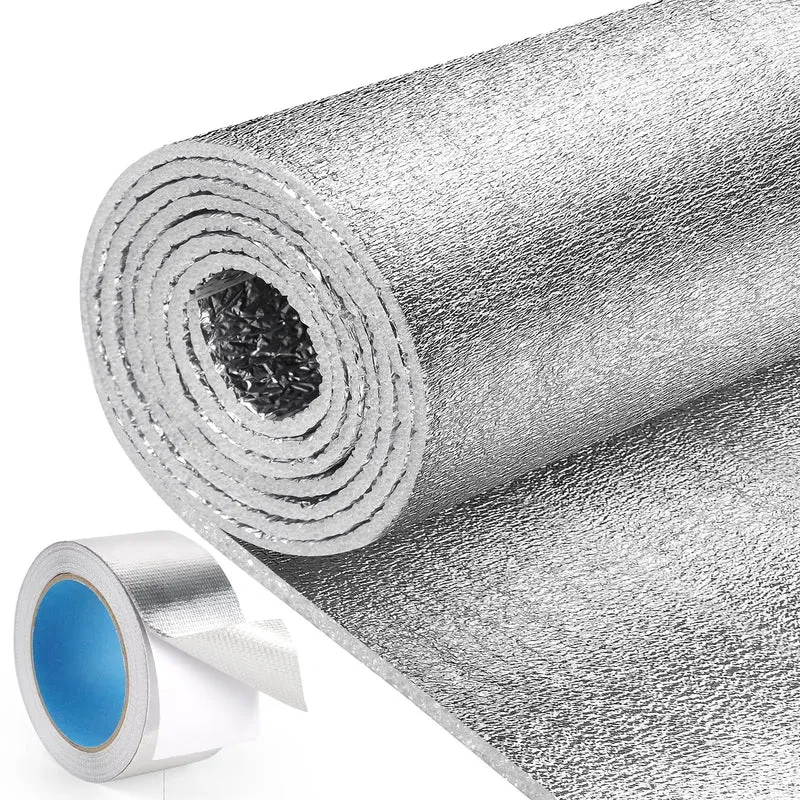 Beefy Reflective Window Insulation Roll Knockout Heat Blocker And Draft Stopper Comes With Sixty Five Secure Hook Loop Pads Plus Heavy Duty Aluminum Tape For Smooth DIY Installations And Serious Seasonal Switch Ups