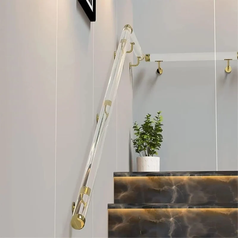 Custom Clear Acrylic Stair Handrail With Premium Gold Wall Brackets For Heavy Duty Indoor Exterior Support Featuring A Kickass Non Slip Grip And No Sweat Installation