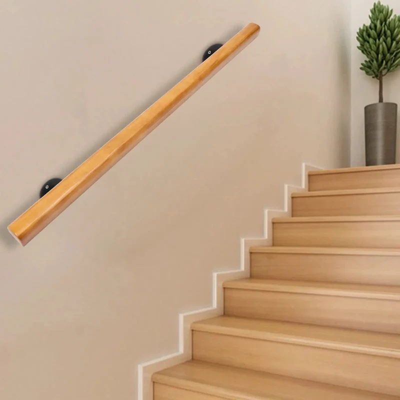 Rock Solid Pine Wood Stair Handrail With Legit Heavy Duty Metal Brackets And Smooth Rounded Corners For Reliable Indoor Wall Mount Support Carrying Groceries Or Packages No Sweat