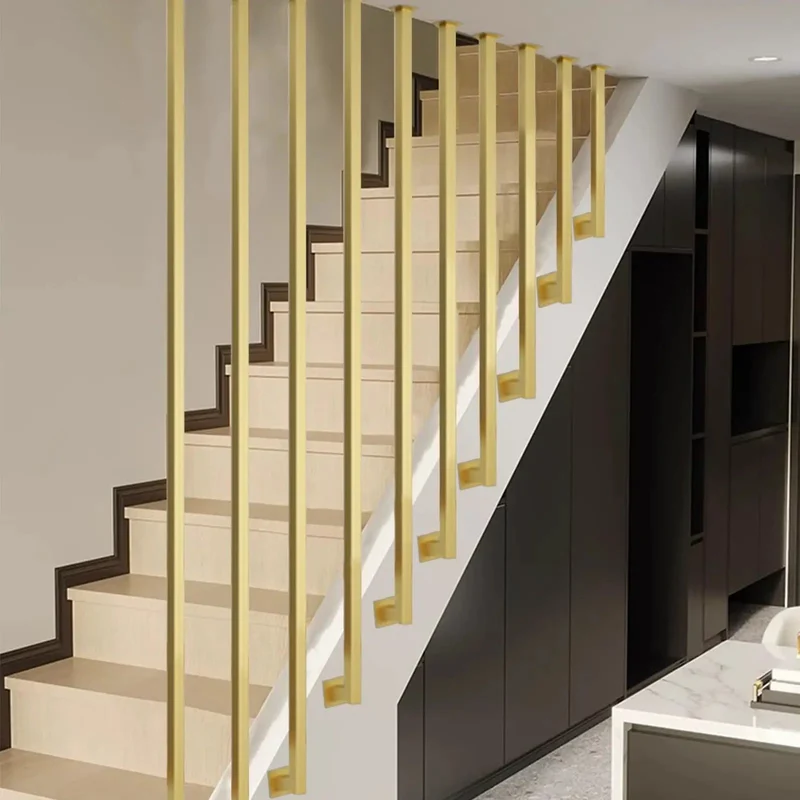Real Deal Gold L Shape Stair Handrail Built Tough For Indoor Steps Heavy Duty Galvanized Metal Guardrail With Anti Slip Safety Grip Adjustable Lengths From 12 To 60 Inches