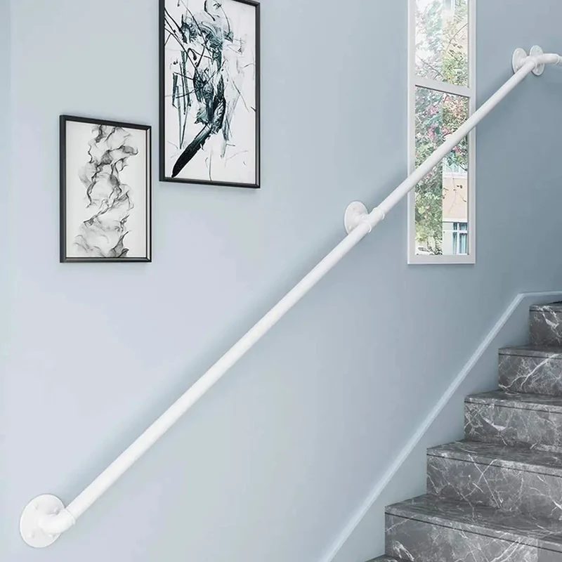 Adjustable Wrought Iron Handrail For Stairs White Galvanized Banister With Rust Resistant Finish Heavy Duty Safety Rail For Kids And Elders No Stress Setup And Tough As Nails Construction