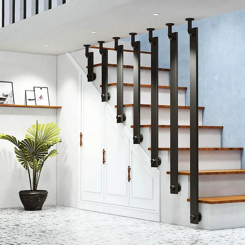 Rock Solid Matte Black Wrought Iron Handrail Adjustable Wall Mounted Stair Railing With Hella Grippy Nonslip Grip And Dang Easy Side Mount Brackets For A Badass Secure Way Upstairs