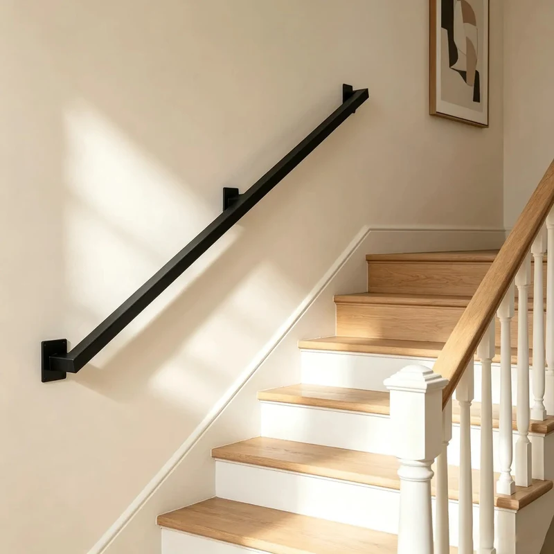 Six Foot Wall Mounted Stair Handrail Rock Solid Heavy Duty Safety Grab Bar Built Crazy Sturdy With Thick Steel Supporting Over 500 Pounds Zero Wobble Action For Seniors And Kids