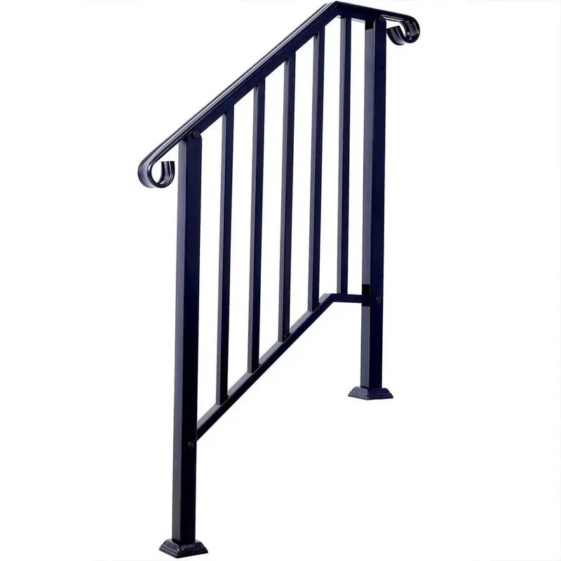 Badass Wrought Iron Handrail for 3 Step Outdoor Stairs Rustproof Heavy Duty Metal Safety Railing for Concrete Steps Porch Garden Commercial Grind Easy Mount
