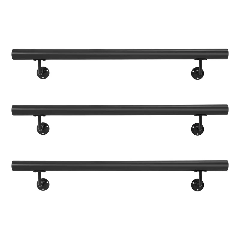 Flush Wall Mounted Stainless Steel Handrail Featuring Heavy Duty Sleek Black Cylinder With Rock Solid Grip And Knockout Antislip Coating Built Tough For Secure Stair Support And Everyday Hallway Use