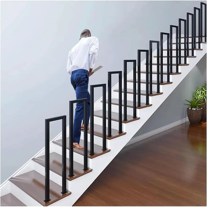 Floor Mounted U Shaped Stair Handrail Matte Black Heavy Duty Iron Railing Indoor Outdoor Steps Dang Solid Legit Safe Grip Industrial Grade Anti Rust Finish Non Slip Pads Easy Install 37 Inches Long