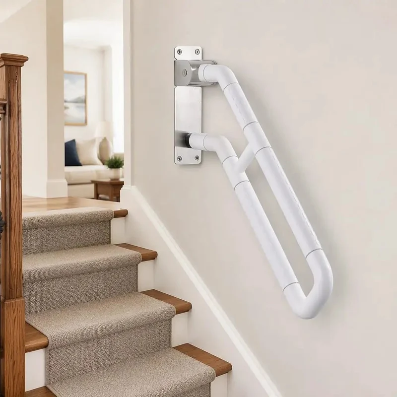 Slick Flip Up U Shaped Stair Handrail Wall Mount Railing For Steps With A Beefy Folding Grab Bar And Rock Solid Armrest For Indoor Outdoor Spaces
