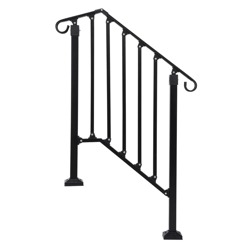 Rock Solid Two Tier Handrail For Patio Stairs And Deck Entries Matte Black Galvanized Steel Railing System Built Tough For Outdoor Porches And Heavy Duty Residential Walkways