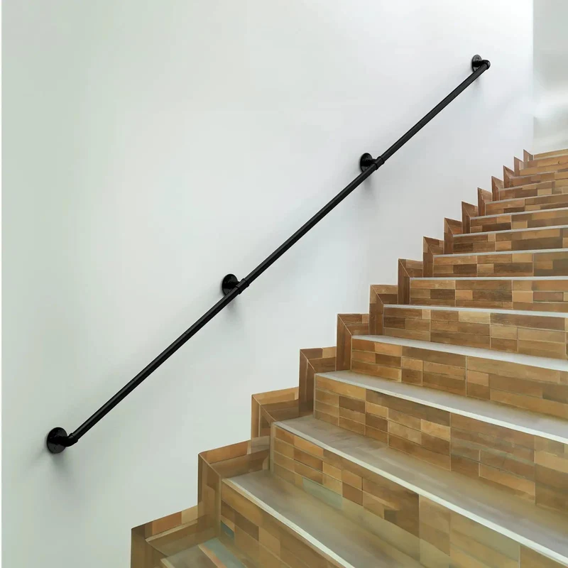Badass Industrial Pipe Handrail For Indoor Or Outdoor Living Spaces Rock Solid Wall Mount Stair Rail With Heavy Duty Non Slip Safety Grip Tough As Nails Metal Bar In Matte Black Finish Decor