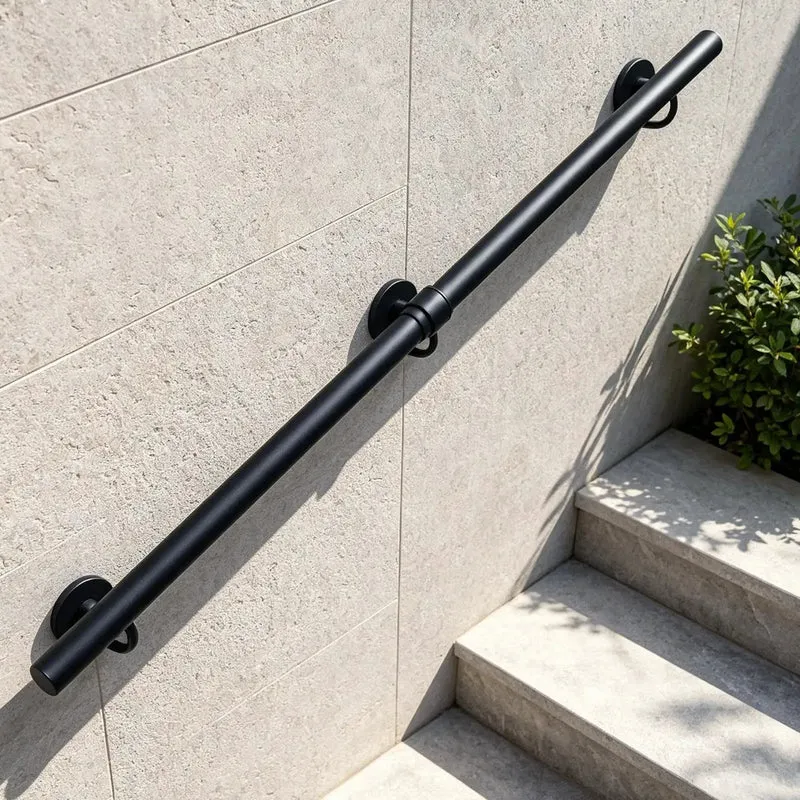 Hella Tough Adjustable Stair Handrail With Custom Cut Industrial Steel Finish Weatherproof Indoor Outdoor Grab Bar Delivering Smooth Non Slip Safety For Seniors And Playful Kids Up To Fourteen Feet Long