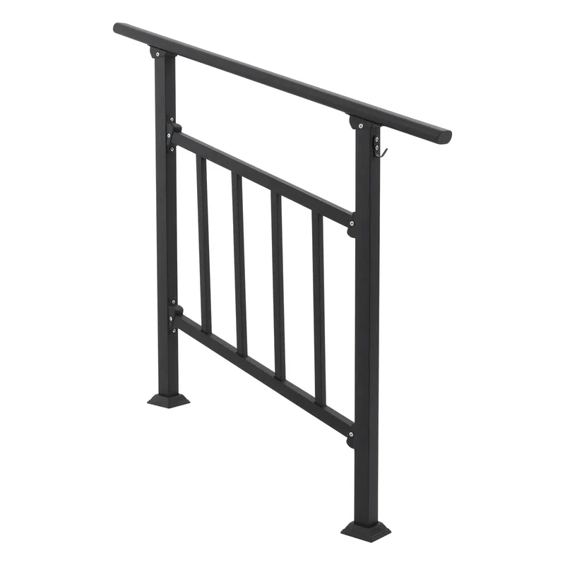 Heavy Duty Three Step Outdoor Steel Handrail Featuring Integrated Child Guard Panel And Weather Resistant Finish For Front Porch Stairs Providing Rock Solid Safety And No Sweat Assembly