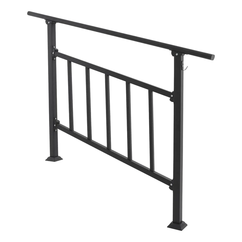 Rock-Solid 4-Step Steel Stair Railing with Integrated Fence Safety Barrier Features Tough Baked-On Finish for Indoor Outdoor Porch Deck Heavy-Duty Handrail Offering Straight-Up Durability and Nitty-Gritty Security Details