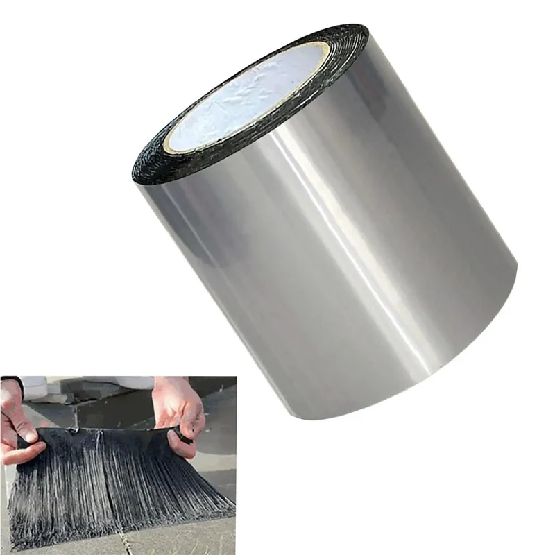 Beefy Aluminum Foil Asphalt Waterproof Tape For Rock Solid Roof Repair, Heavy Duty Self Adhesive Patch, Weatherproof Flexible Sealant Roll Against UV Rays, Tough Gutters Boats Pools And Metal Tiles 1.64Ft By 16.4Ft