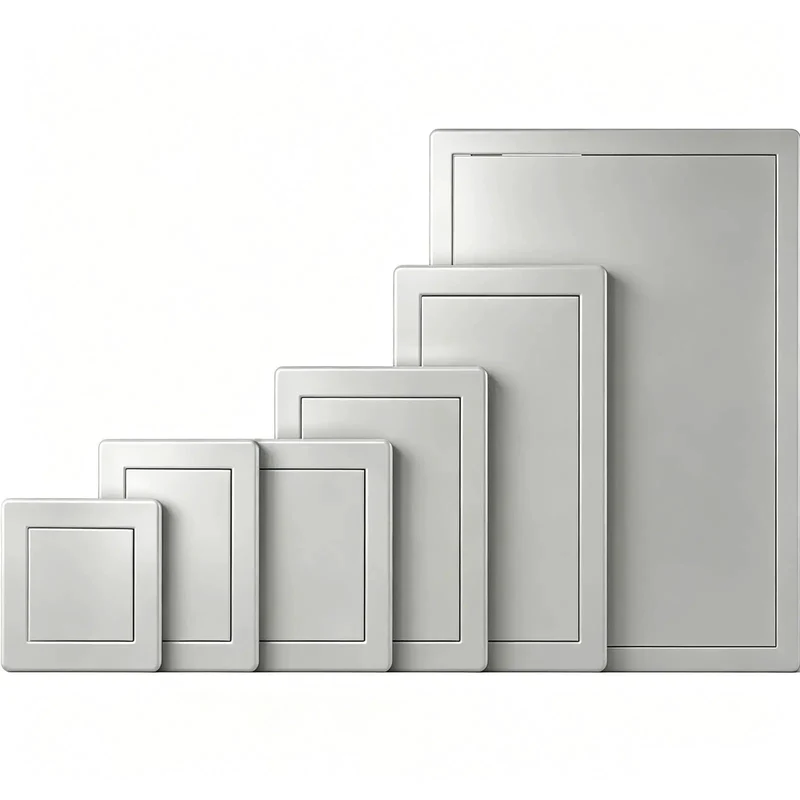 Heavy Duty Aluminum Access Panel Slick Flush Drywall Cover Smooth Push To Open Inspection Hatch Paintable Gray Plate Holds Up Great In Wet Rooms And Effortlessly Hides Pipes Or Wiring For A Clean Slick Look