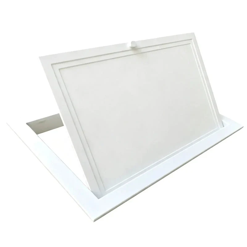 Heavy Duty Aluminum Alloy Attic Access Door With Slick Paintable White Finish And Rock Solid Twist Latch For Easy Peasy Ceiling Hatch Install And Quick Emergency Access Throughout Your House