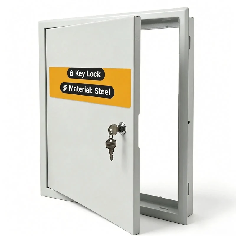Heavy Duty Locking Aluminum Access Panel For Drywall Ceilings And Interior Walls Featuring Bulletproof Key Guard Slick Installation Hassle Free Maintenance Top Shelf Security Solution