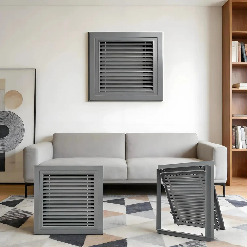 Heavy Duty Louvered Return Air Grille With Tough Magnetic Drywall Access Door For Attic Or Crawl Space Featuring Rock Solid Closure And Easy Peasy Mounting Layout In Real Deal Gray Thirty By Thirty Inches