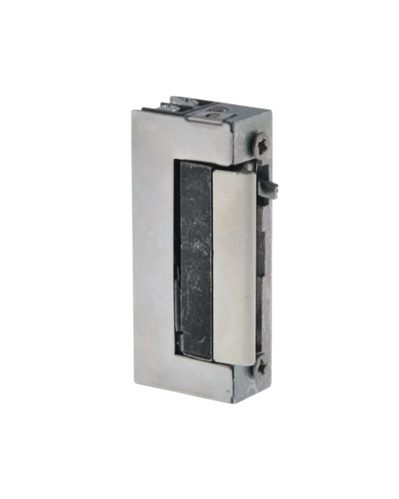 Gâche électrique 12-24V AC-DC avec levier de déverrouillage.