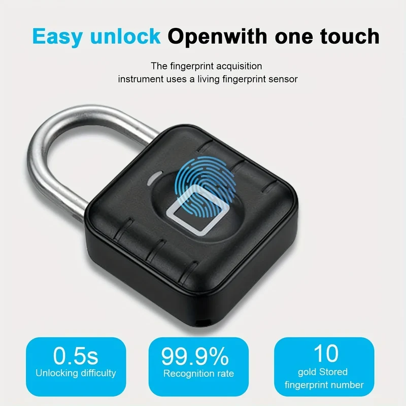 Lucchetto Smart | Lucchetto Impermeabile con Impronte Digitali Ricaricabile USB | Sicurezza Senza Chiave per Uso Esterno