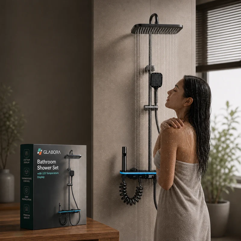 Set Doccia Completo | Kit Doccia con Display LED e Soffione a Pioggia - Comfort e Sicurezza per il Tuo Bagno