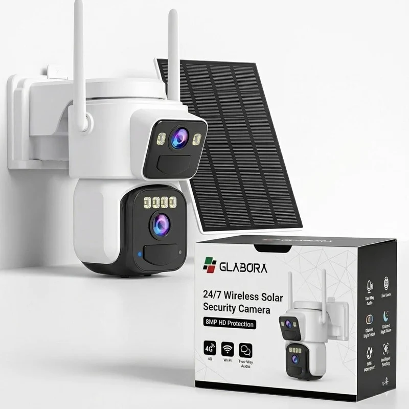 Telecamera di Sicurezza WiFi Solare 8 MP con Visione Notturna e Rilevamento Movimento