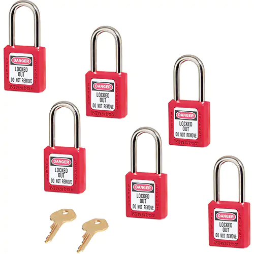 CADENAS EN PLASTIQUE ROUGE SÉRIE 410 JEU DE 6 IDENTIQUE SDM773